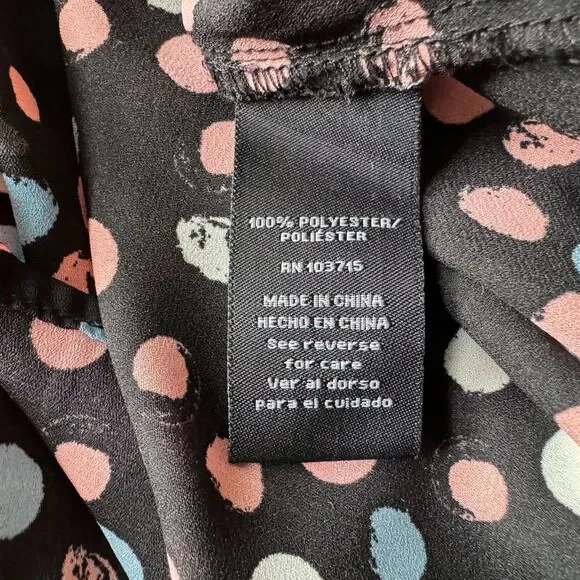 Zac & Rachel Top Sz M Black Multicolor Print Henley Roll Up Sleeves - Picture 5 of 6